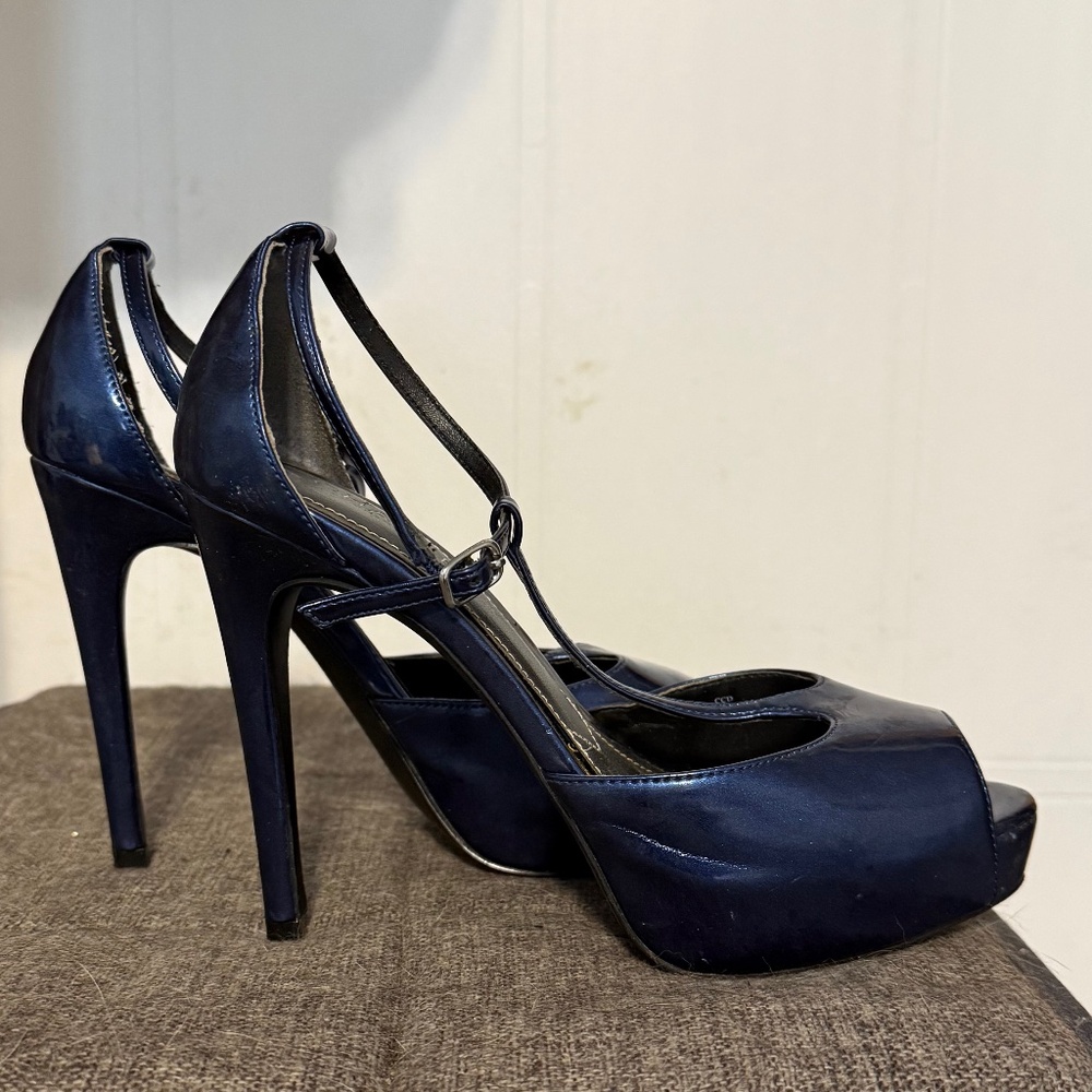 Navy Peep Toe Stilettos